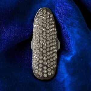 Crystal Rhinestone Knuckle Ring Long Large Gunmetal Clear Statement Sz 9 Chunky.